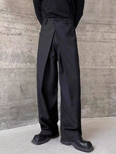Men's black dress pants with a wide-leg cut.