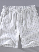 Men's white striped shorts with a drawstring waist, available in plus sizes.