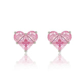 Dainty Sparkly Pink Crystal Heart-Shaped Studs Pink / Clip On
