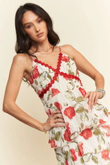 Davi & Dani Contrast Ring Lace Layered Ruffle Maxi Cami Dress