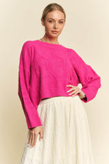 Davi & Dani Diamond Cable Pattern Drop Shoulder Sweater Pink / S