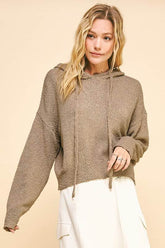 Davi & Dani Drop Shoulder Long Sleeve Hooded Sweater Camel / S