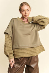 Davi & Dani Faux Layered Round Neck Sweater Olive / S