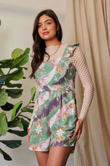 Davi & Dani Floral Square Neck Ruffled Sleeveless Mini Romper