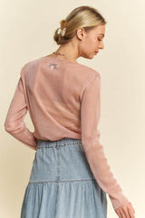 Davi & Dani Glitter Mesh Lettuce Hem Long Sleeve Top