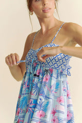 Davi & Dani Tropical Floral Geo Print Tie Back Tube Top Romper