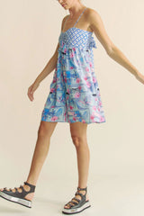 Davi & Dani Tropical Floral Geo Print Tie Back Tube Top Romper