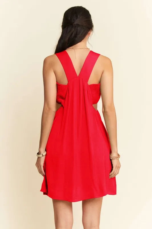 Davi & Dani Washed Satin Cutout Skirt Bandeau Mini Dress