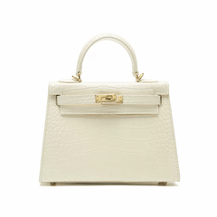 Dazzling Alligator Handbag, Gold Accents & Hardware White / Large