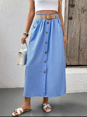 Decor Button Front Midi Skirt Light Blue / S