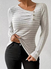 Decor Button Ribbed Long Sleeve Top