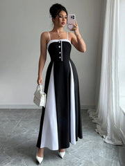Decorative Button Contrast Maxi Cami Dress