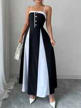 Decorative Button Contrast Maxi Cami Dress Black / S