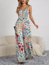Decorative Button Spaghetti Strap Wide Leg Jumpsuit Floral / S