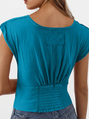 Deep V-Neck Cropped T-Shirt