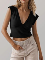 Deep V-Neck Cropped T-Shirt Black / S