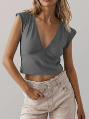 Deep V-Neck Cropped T-Shirt Grey / S