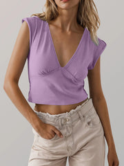 Deep V-Neck Cropped T-Shirt Purple / S