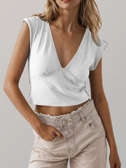 Deep V-Neck Cropped T-Shirt White / S