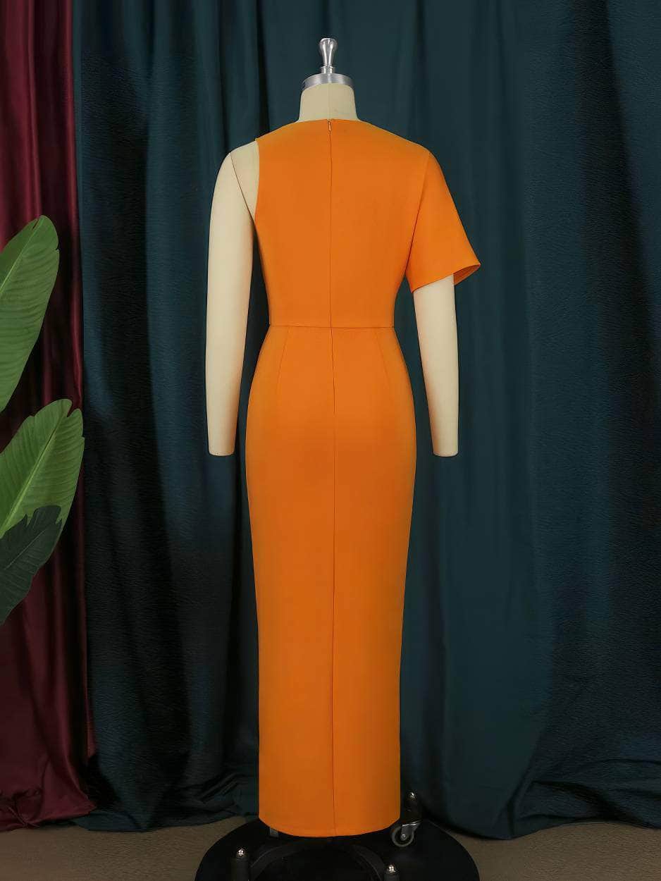 Deep V-Neck Irregular Sleeves Side Slit Dress