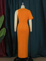 Deep V-Neck Irregular Sleeves Side Slit Dress