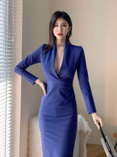Deep-V-Neck Long Sleeve Sheath Dress XS / Navy