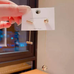 Delicate Gold Tone Minimalist Chain Drop Earrings with Bar Stud and Dangling Bar
