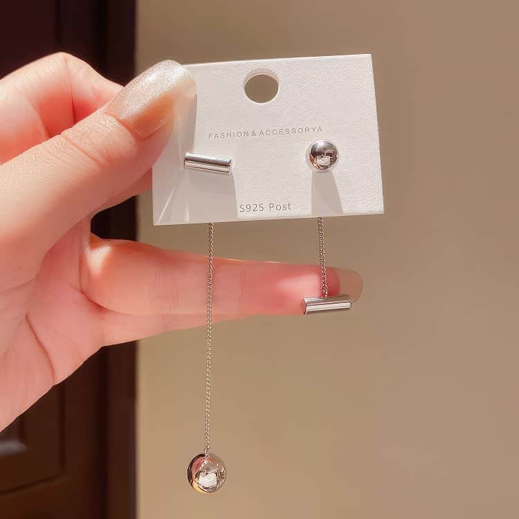 Delicate Gold Tone Minimalist Chain Drop Earrings with Bar Stud and Dangling Bar