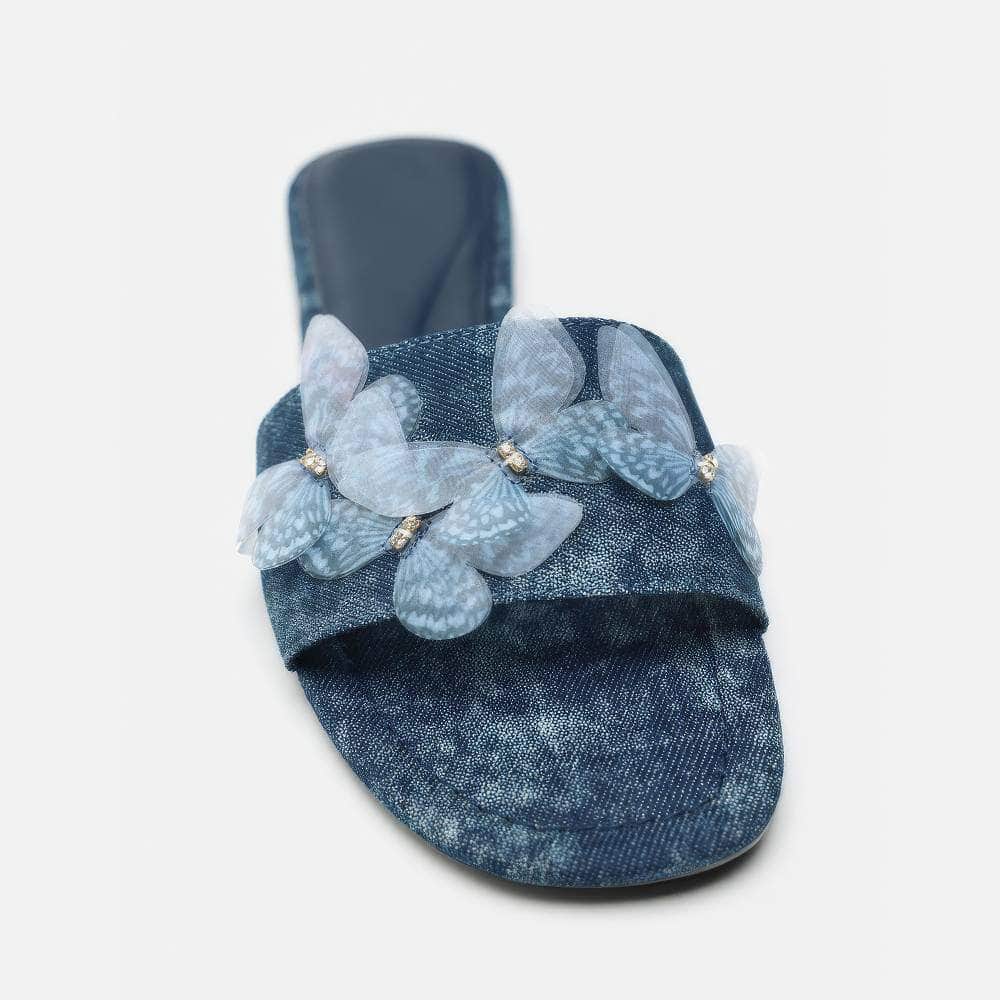 Denim Embellished Butterfly Decorated Slip On