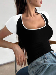 Devine Contrast Scoop Neck Short Sleeve T-Shirt Black / S