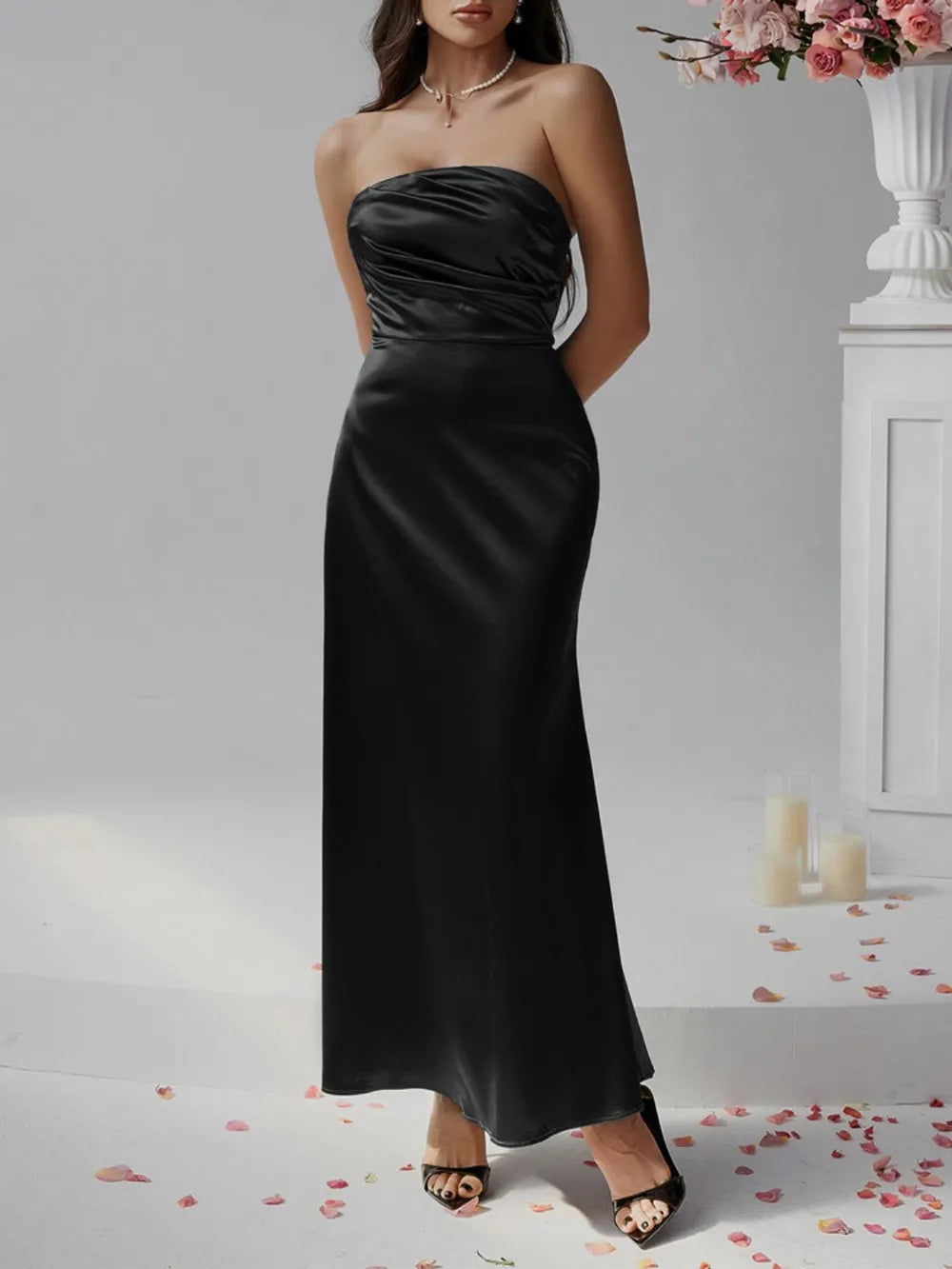 Devine Ruched Tube Maxi Dress Black / S