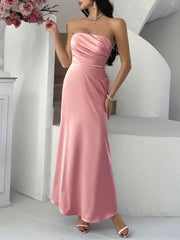 Devine Ruched Tube Maxi Dress Rose Gold / S