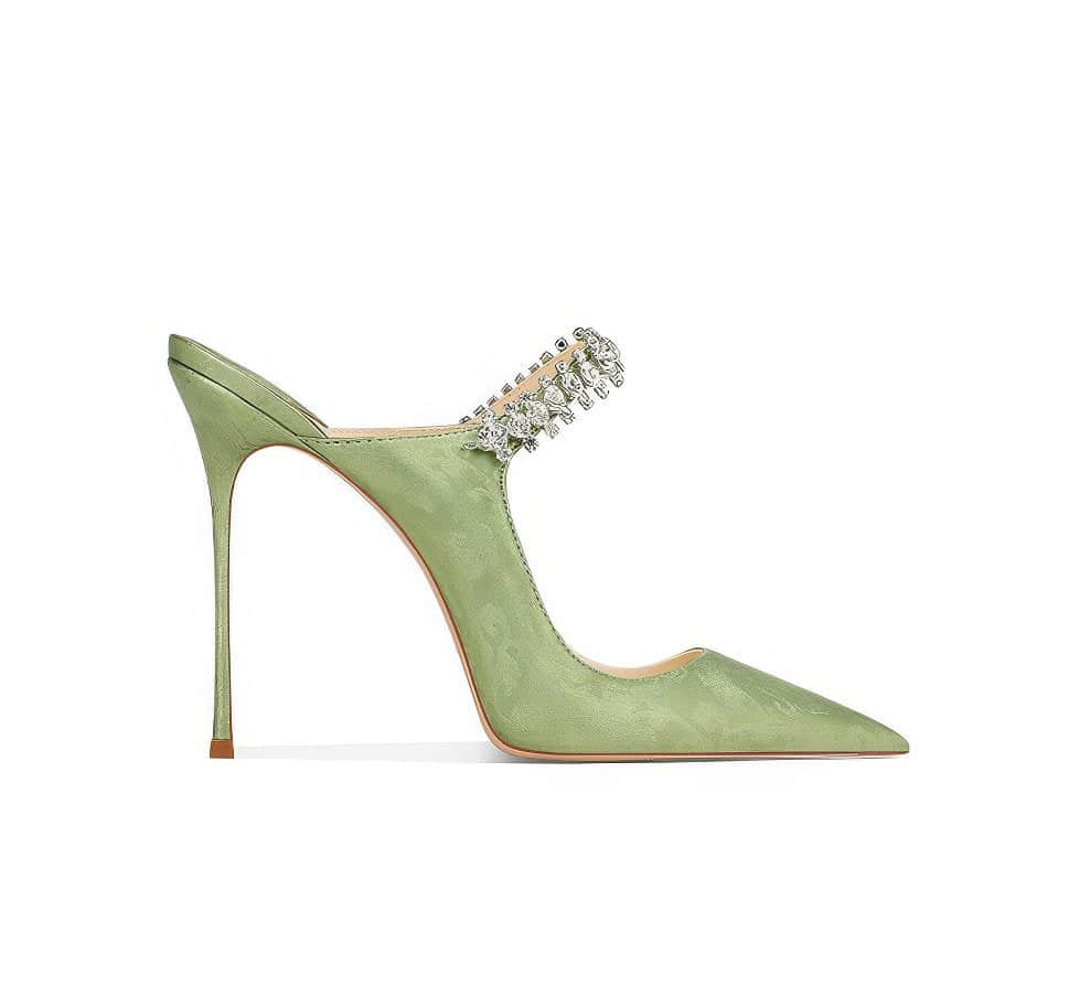 Diamante Decor Open Back Cut Out Heels EU 33 / Green / 6CM