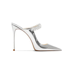 Diamante Decor Open Back Cut Out Heels EU 33 / Silver / 6CM