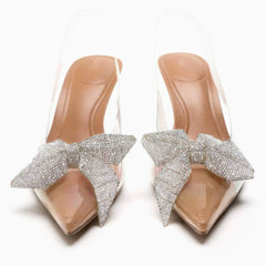 Diamante Sequin Bow Transparent Ankle Strap Heels