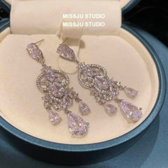 Diamond Imitation Crystal Chandelier Teardrop Statement Earrings White