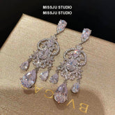 Diamond Imitation Crystal Chandelier Teardrop Statement Earrings White