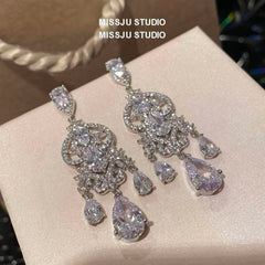 Diamond Imitation Crystal Chandelier Teardrop Statement Earrings White