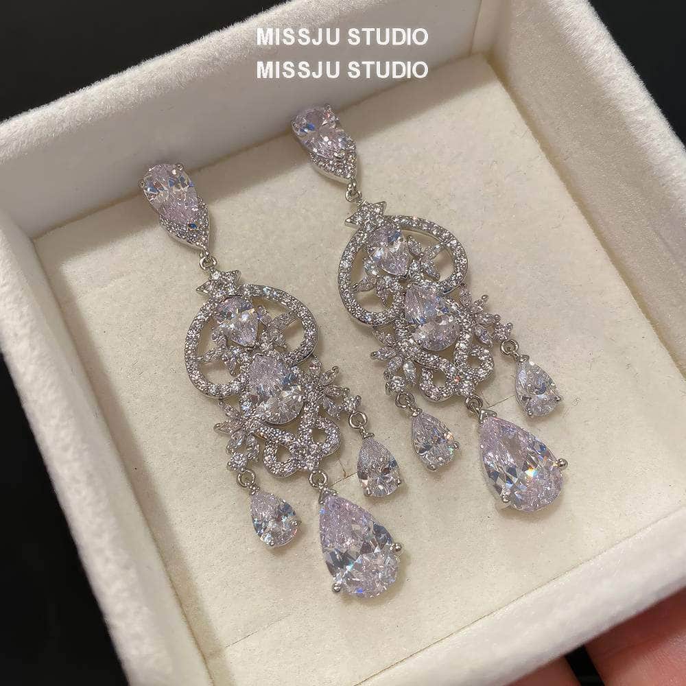 Diamond Imitation Crystal Chandelier Teardrop Statement Earrings White