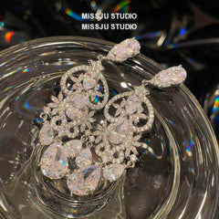 Diamond Imitation Crystal Chandelier Teardrop Statement Earrings White