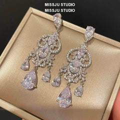 Diamond Imitation Crystal Chandelier Teardrop Statement Earrings White