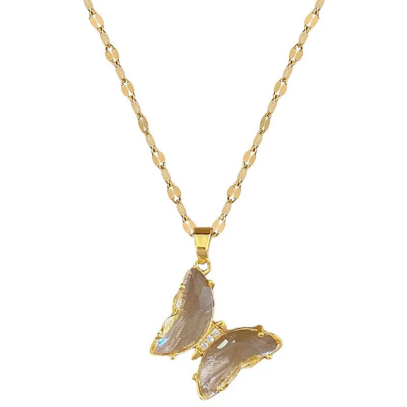 DIEYURO 316L Stainless Steel Butterfly Crystal Pendant Necklace For Women Girl New Trend Luxury Neck Chain Jewelry Gift Party N2162