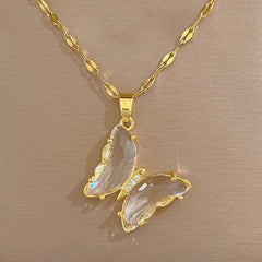 DIEYURO 316L Stainless Steel Butterfly Crystal Pendant Necklace For Women Girl New Trend Luxury Neck Chain Jewelry Gift Party N2162