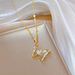 DIEYURO 316L Stainless Steel Butterfly Crystal Pendant Necklace For Women Girl New Trend Luxury Neck Chain Jewelry Gift Party N2162