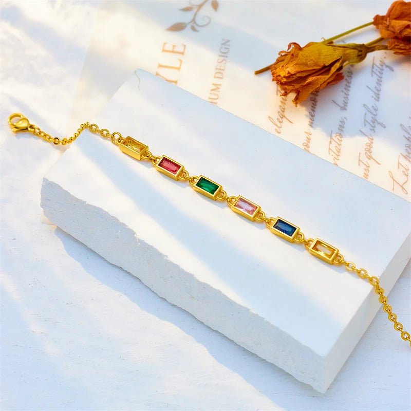 DIEYURO 316L Stainless Steel Colorful Crystal Zircon Charm Bracelet For Women Girls Fashion Fine Bangles Non-fading Jewelry Gift B804