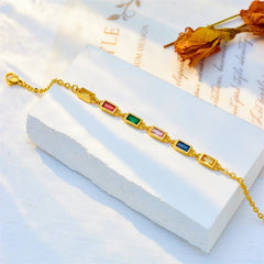 DIEYURO 316L Stainless Steel Colorful Crystal Zircon Charm Bracelet For Women Girls Fashion Fine Bangles Non-fading Jewelry Gift B804