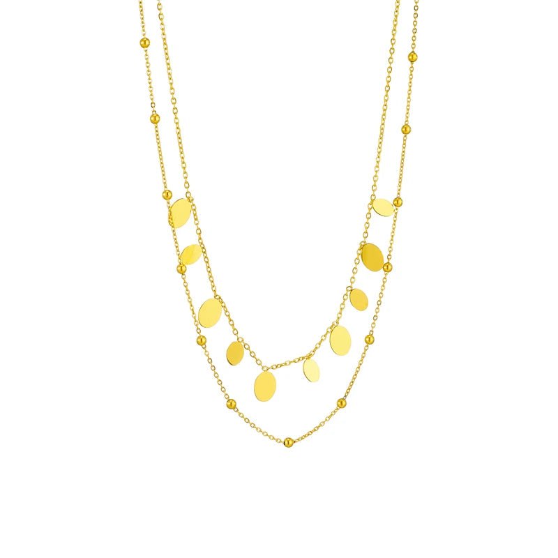 DIEYURO 316L Stainless Steel Gold Color Oval Pendant Necklace For Women New Trend Girls Multilayer 2in1 Chain Jewelry Gifts N1932