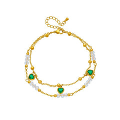 DIEYURO 316L Stainless Steel Green Heart Zircon Anklets For Women Girl New Trend Bracelets Ankle Chains Non-fading Jewelry Gift B898