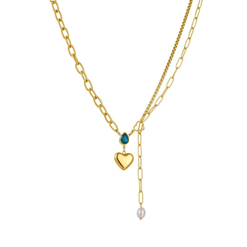 DIEYURO 316L Stainless Steel Heart Pendant Necklace For Women Girl New Trend Blue Crystal Pearl Choker Chain Jewelry Gift Party N2260