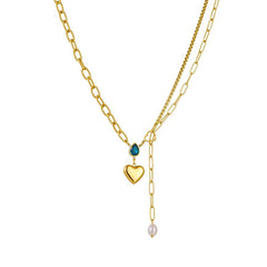 DIEYURO 316L Stainless Steel Heart Pendant Necklace For Women Girl New Trend Blue Crystal Pearl Choker Chain Jewelry Gift Party N2260